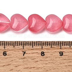 透明なガラスビーズ連  ハート  ライトコーラル  9.5~10x10x3.5~4.5mm  穴：0.8~1mm  約35個/連  13.15~13.31インチ（33.4~33.8cm）&nbsp;GLAA-F112-03A