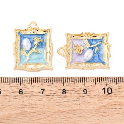合金エナメルチャーム  ABSの模造パールと  カドミウムフリー＆ニッケルフリー＆鉛フリー  ラックめっき  花のチャームが付いた長方形  ゴールドカラー  ミックスカラー  25.5x19x5mm  穴：2mm&nbsp;FIND-M060-08G