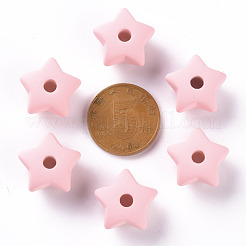 アクリルビーズ  ラバー加工スタイル  片穴  スター  ピンク  16x17x11mm  穴：3.5mm&nbsp;OACR-S039-01-26