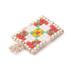 手作りシードビーズ  織機模様  長方形のペンダント  花  23x13x2mm  穴：3x1.5mm&nbsp;PALLOY-MZ00151-02