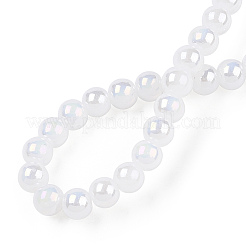 電気メッキジェイド風ガラスビーズ連売り  ABカラーメッキ  ラウンド  乳白色  4~4.5mm  穴：0.8mm  約97~99個/連  14.76インチ〜14.96インチ（37.5~38cm）&nbsp;GLAA-T032-J4mm-AB01