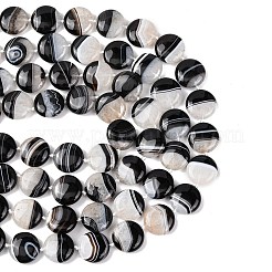 天然石瑪瑙ビーズ連売り  染め＆加熱  ブラック  フラットラウンド  19.5~20.5x7.5~8mm  穴：1mm  約19個/連  16.61''（42.2センチメートル）&nbsp;G-L654-C01-01