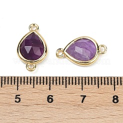天然アメジストのファセットコネクターチャーム  ラックメッキ真鍮ティアドロップリンク  ゴールドカラー  16.5x9.5x4mm  穴：1.4mm&nbsp;G-L514-048P-09