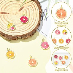 5本5色真鍮エナメルペンダント  丸カン付き  レモンスライスチャーム  鉛フリー＆カドミウムフリー  長持ちメッキ  ラックめっき  18KGP本金メッキ  ミックスカラー  17.5x16x2mm  穴：3mm  1pc /カラー&nbsp;KK-CJ0004-35