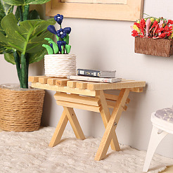 木製ミニチュア装飾品  マイクロランドスケープホームドールハウスアクセサリー  小道具の装飾のふりをする  テーブル  ビスク  61x61x52mm&nbsp;PW-WG62385-01