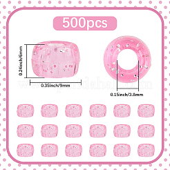 透明プラスチックビーズ500個  グリッターパウダー付き  バレル  ショッキングピンク  9x6mm  穴：3.8mm&nbsp;KY-SP0001-54D