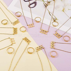 ナンバーペンダントネックレス＆オープンカフリング  金メッキ 304 ステンレススチール ラッキー数秘術ジュエリーセット 女性用  NUM。7  18.31インチ（46.5cm）  usサイズ7 3/4(17.9mm)&nbsp;JX201A