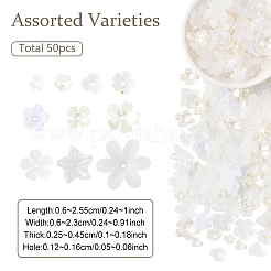 500個 10スタイル ABSプラスチック&アクリル模造パールビーズキャップ  花  ミックスカラー  6~25.5x6~23x2.5~4.5mm  穴：1.2~1.6mm  50個/スタイル&nbsp;OACR-YW0004-12