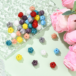 40個8色手作りランプワークビーズ  花  ミックスカラー  10~11x11.5~12.5mm  穴：1.2mm  5個/カラー&nbsp;LAMP-YW0001-86
