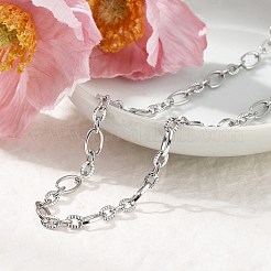 5.5mm 304ステンレススチールのテクスチャードオーバルリンクチェーンネックレス  変色しない  ステンレス鋼色  16.93インチ（43cm）&nbsp;NJEW-T016-12P