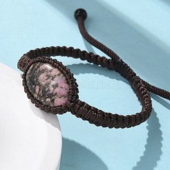調節可能な楕円形の天然ロードナイト編みビーズブレスレット  内径：2-1/8~3-1/8インチ（5~8cm）&nbsp;BJEW-H626-02-09