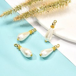 ガラスのパールのペンダント  描いた  真鍮パーツ  ゴールドカラー  ティアドロップ  ホワイト  25x7.5mm  穴：1.5mm&nbsp;PALLOY-JF00902