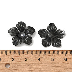 304ステンレススチールビーズキャップ  5  - 花びらの花  ブラック  21x20x3.5mm  穴：1.6mm&nbsp;STAS-P363-06EB