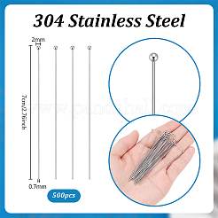 304ステンレススチールボールヘッドピン500個  ステンレス鋼色  70x0.7mm  21ゲージ  ヘッド：2mm&nbsp;STAS-PH0007-43