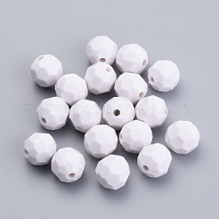 不透明なアクリルビーズ  多面カット  ラウンド  ホワイト  8x8mm  穴：1.2mm  約1900個/500g&nbsp;SACR-S300-05D-01