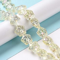 透明電気メッキガラスビーズ連売り  虹メッキ  スター  レモンシフォン  15x15x9mm  穴：1.2mm  約45個/連  23.62インチ（60cm）&nbsp;LS-GLAA-C025-01H