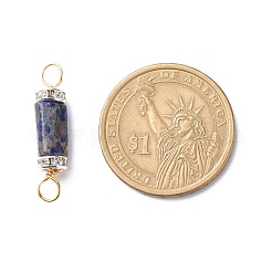 天然混合宝石コネクタ チャーム  真鍮のラインストーンビーズと金色の銅線  ファセット列  27x7x7mm  穴：3.5mm&nbsp;PALLOY-JF01885