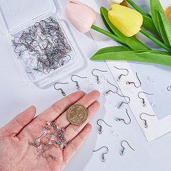 イオンプレーティング(IP) 304ステンレススチール製フレンチピアスフック80個  80個のプラスチック製イヤーナット付き  虹色  19x18~19mm  穴：2mm  22ゲージ  ピン：0.6mm  ビーズ：3mm&nbsp;STAS-SP0001-81