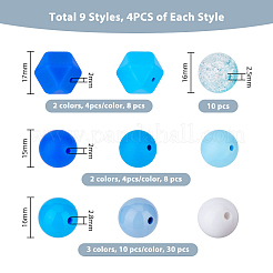 DIY ビーズジュエリー作成検索キット  60スタイルのラウンドオペーク&クラックルアクリル&シリコンビーズ9個。  ブルー  14~17x14~17x15~17mm  穴：2~2.8mm&nbsp;DIY-HY0001-04