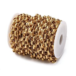 304ステンレススチールテクスチャーローロチェーン  スプールで  ハンダ付け  PVD真空メッキ  18KGP本金メッキ  10x7x3mm  約32.81フィート（10m）/ロール&nbsp;STAS-P386-08G