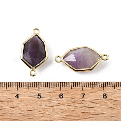 天然アメジストのファセットコネクターチャーム  真鍮六角リンク  ゴールドカラー  ラックめっき  25x13x6.5mm  穴：1.6mm&nbsp;G-H323-05G-02