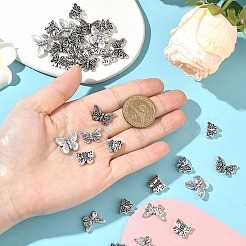 50個5スタイルチベットスタイルアロイビーズ  カドミウムフリー＆鉛フリー  蝶  アンティークシルバー  11.5~14x10~18x3~5mm  穴：1~2mm  10個/スタイル&nbsp;FIND-YW0010-48