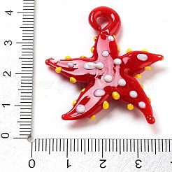 手作りランプワークペンダント  ヒトデのチャーム  ファイヤーブリック  34~40x31~36.5x6~9mm  穴：3~7mm&nbsp;LAMP-A004-05H