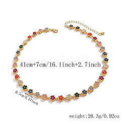 亜鉛合金製カラフルラインストーンリンクチェーンネックレス  花  ゴールドカラー  16.14インチ（41cm）&nbsp;WG265B3-01