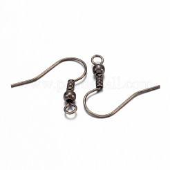真鍮のピアスフック  耳ワイヤー  ビーズと水平ループ付き  ニッケルフリー  アンティークブロンズ  19mm  穴：1.5mm  21ゲージ  ピン：0.7mm&nbsp;KK-Q362-AB-NF