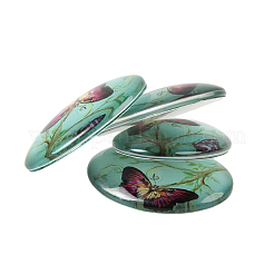 蝶のプリントオーバルガラスカボション  ミックスカラー  30x22x6mm&nbsp;GGLA-N003-22x30-C
