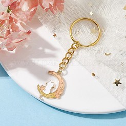 月とウサギの合金エナメルペンダントキーホルダー  鉄のスプリットキーリング付き  猫の形  8のCM。&nbsp;KEYC-JKC00623-05