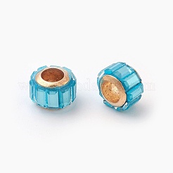 ガラスヨーロピアンビーズ  大穴ビーズ  合金コア  コラム  ライトゴールド  空色  9x7mm  穴：4.7~5mm&nbsp;GLAA-G064-01G