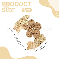 女性用合金＆ラフィアカフバングル  花  バリーウッド  1-3/8インチ（3.5cm）  内径：2-1/8インチ（5.5cm）&nbsp;BJEW-WH0017-55A
