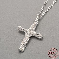 925スターリングシルバーペンダントネックレス  アズキチェーンと引き輪付き  クロス  銀色のメッキ  15-3/4インチ（40cm）&nbsp;NJEW-H209-12P
