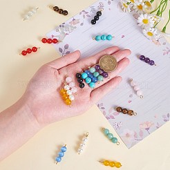 トリプルナチュラルローズクォーツラウンドビーズコネクターチャーム10個。  金色の304ステンレススチールボールヘッドピン、鉄製アイピン、真鍮ビーズ付き  30.2~30.3x8mm  穴：2mm&nbsp;PALLOY-SW00003-07