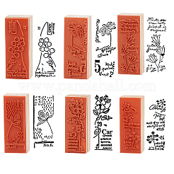 木の切手  ゴム入り  花模様の長方形  花柄  55x22x19mm  5模様  1個/模様  5個/セット&nbsp;AJEW-OC0001-66B
