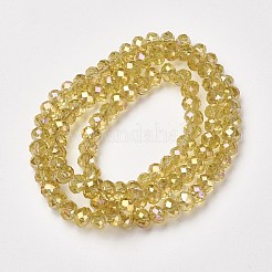 電気メッキ透明ガラスビーズ連売り  フル虹メッキ  多面カット  ロンデル  ライトカーキ  3x2mm  穴：0.8mm  約150~155個/連  15~16インチ（38~40cm）&nbsp;EGLA-A034-T2mm-T14