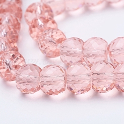 透明ガラスビーズ連売り  多面カット  ドラム  ピンク  8x6mm  穴：1mm  約40個/連  9.4インチ&nbsp;EGLA-E045-B02