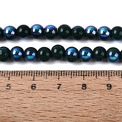 電気メッキオペークガラスビーズ連売り  ラウンド  虹メッキ  半分メッキ  濃い緑  6~6.5mm  穴：0.8~1mm  約67~72個/連  14.57~15.35インチ（37~39cm）&nbsp;EGLA-Q132-6MM-01C-18
