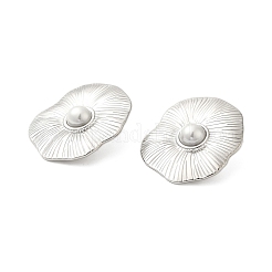 304ステンレススチールシェルパールフラワースタッドピアス（女性用）  ステンレス鋼色  35x29.5mm&nbsp;EJEW-U020-21P