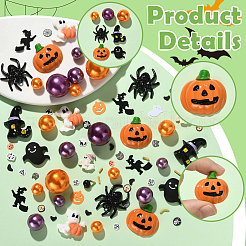 ハロウィンテーマのDIYジュエリー製作キット  ABSプラスチック模造真珠とガラスビーズを含む  合金ペンダント  樹脂とポリマークレイのカボション  ミックスカラー&nbsp;DIY-SP0005-48
