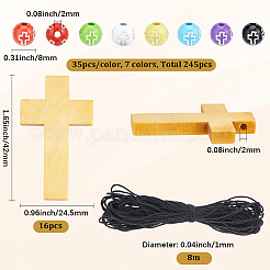 DIYネックレスキット  メープルウッドペンダント16個付き  クロス  245個7色メッキアクリルビーズ  ナイロン糸8m  クロスとラウンド  ミックスカラー  42x24.5x4mm  穴：2mm&nbsp;DIY-BM0001-54