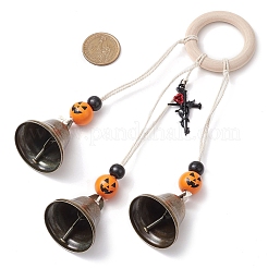 ハロウィーンテーマの鉄製ベルペンダント装飾  家のドアに掛ける飾り用の木製リング  オレンジ  210mm&nbsp;HJEW-JM02476