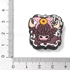 シリコンビーズ  焦点ビーズ  ヒマワリのヘアバンドをつけたハイランド牛  ココナッツブラウン  28x27x7mm  穴：3mm&nbsp;SL-CBAF318-A07
