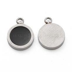 ファッション 304 ステンレススチール エナメル チャーム  フラットラウンド  ブラック  ステンレス鋼色  13x10x2mm  穴：1.8mm&nbsp;STAS-Z009-14P
