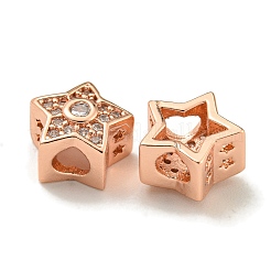 ラックメッキ真鍮マイクロパヴェクリアキュービックジルコニアビーズ  長持ちメッキ  鉛フリー＆カドミウムフリー  スター  ローズゴールド  8.8x9x5.5mm  穴：3mm&nbsp;KK-A220-04RG