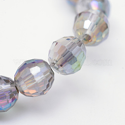 電気メッキガラスビーズ連売り  マルチカラーメッキ  ファセット（96ファセット）  ラウンド  ティール  8mm  穴：1mm  約72個/連  21.8インチ&nbsp;X-EGLA-R041-8mm-01