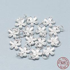 925スターリングシルバーチャーム  スタンプ925個付き  丸カン付き  花  銀  13x12x3mm  穴：4mm&nbsp;STER-T002-63S