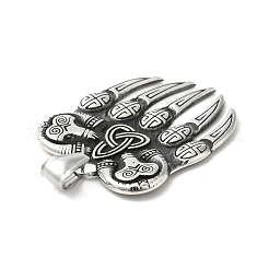 バイキングベア 304 ステンレススチール 手動研磨ペンダント  爪チャーム  アンティークシルバー  39.5x33.5x3mm  穴：4x8.5mm&nbsp;STAS-G274-06AS