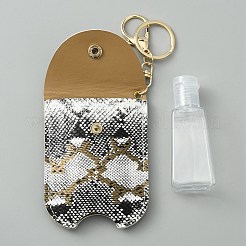 Puレザーカバー付きのヒョウ柄のプラスチック製ハンドサニタイザーボトル  ポータブルトラベルスクイーズボトルキーホルダーホルダー  ホワイト  15.5cm&nbsp;KEYC-WH0024-28B